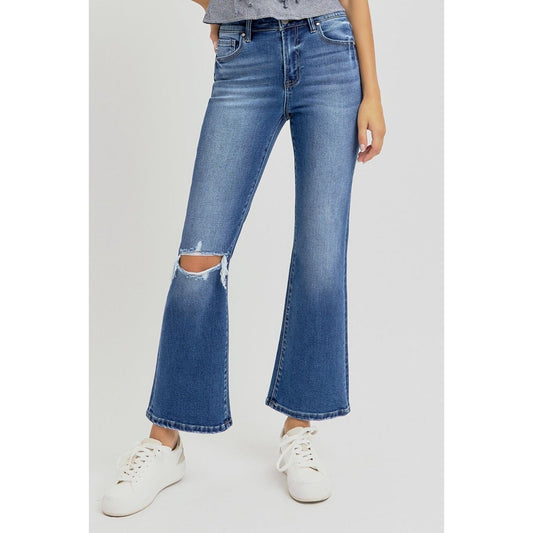 RISEN Full Size Distressed High Rise Crop Flare Jeans