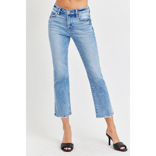 RISEN Full Size Low Rise Crop Slim Straight Jeans