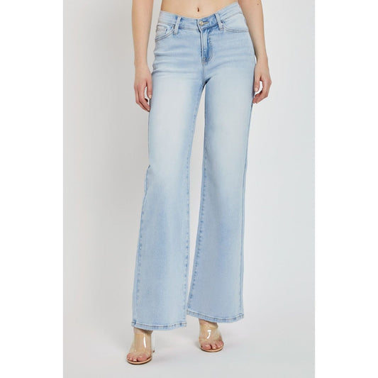 RISEN Full Size Wide Leg V Dipped Front Waist Jeans