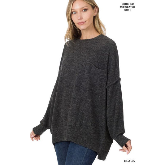 Brushed Melange Drop Shoulder Oversized Sweater