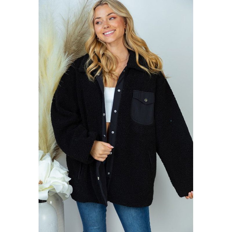 Long Sleeve Solid Woven Sherpa Jacket