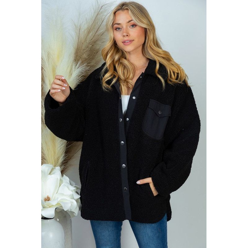 Long Sleeve Solid Woven Sherpa Jacket