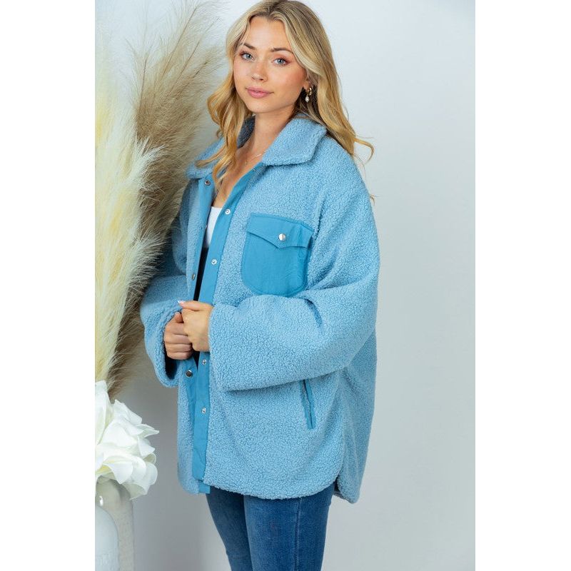 Long Sleeve Solid Woven Sherpa Jacket