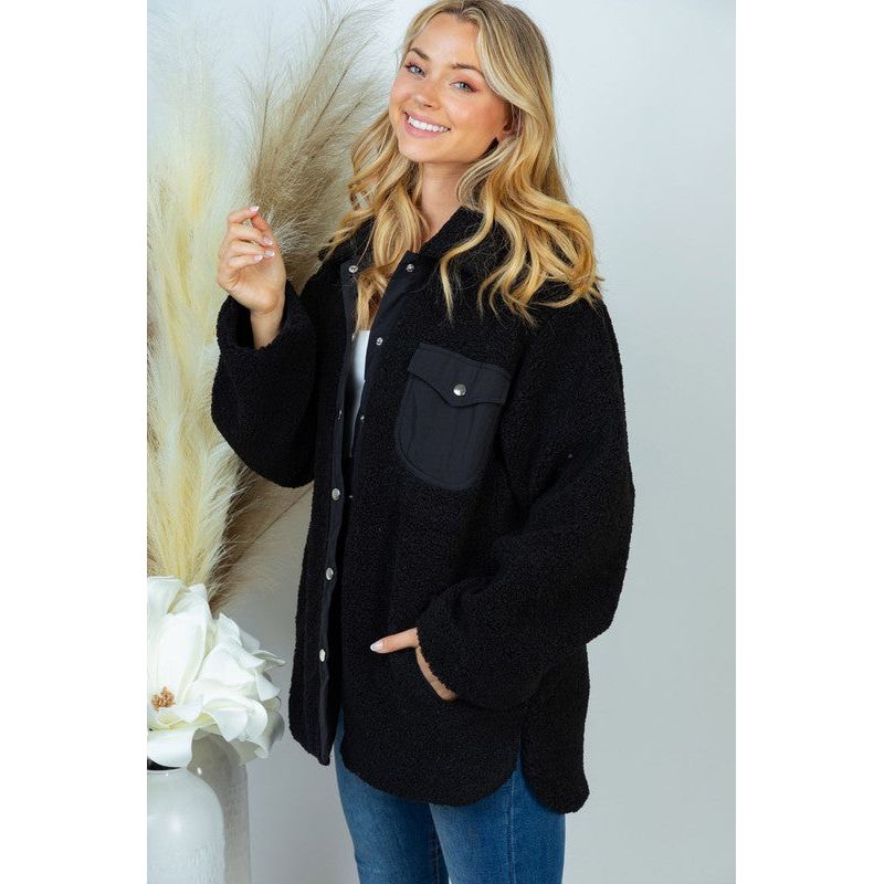 Long Sleeve Solid Woven Sherpa Jacket