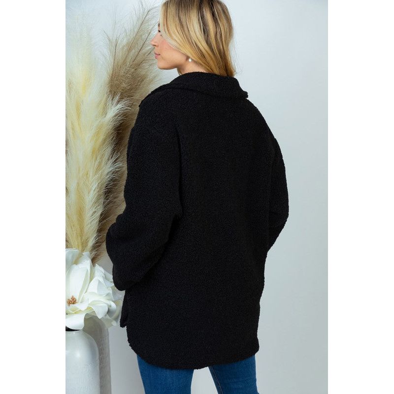 Long Sleeve Solid Woven Sherpa Jacket