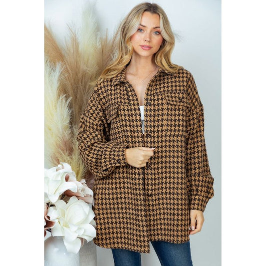 Long Sleeve Houndstooth Woven Jacket