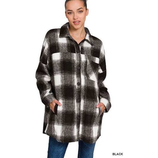 OVERSIZED YARN DYED PLAID LONGLINE SHACKET