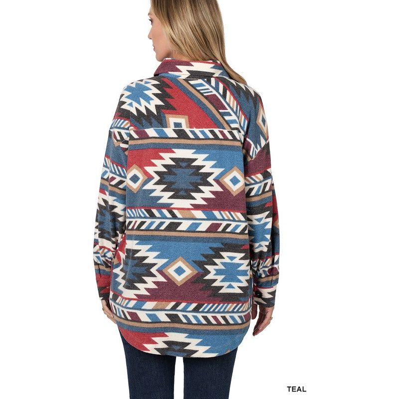 Brushed Aztec Oversized Shacket With Pockets