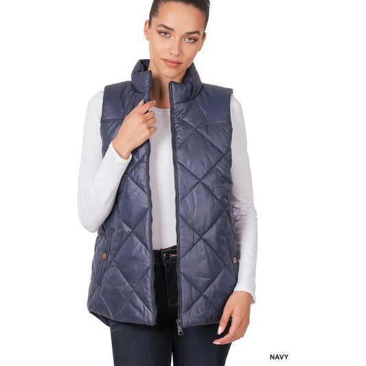 Diamond Quilted Zip Front Vest