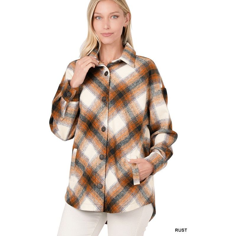 Yarn Dyed Plaid Shacket With Pockets