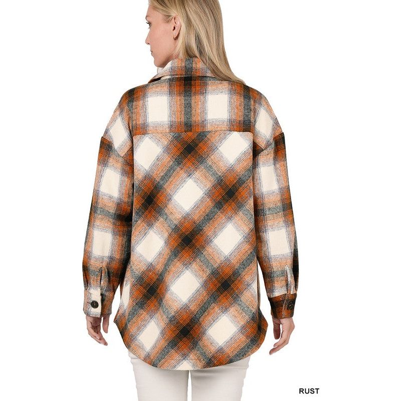 Yarn Dyed Plaid Shacket With Pockets