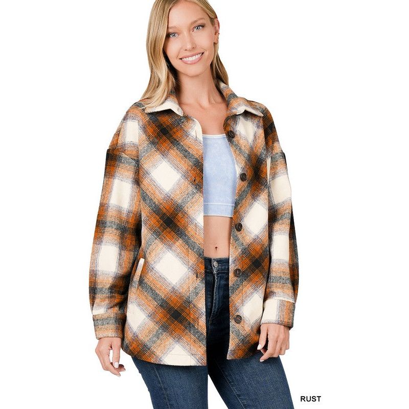 Yarn Dyed Plaid Shacket With Pockets