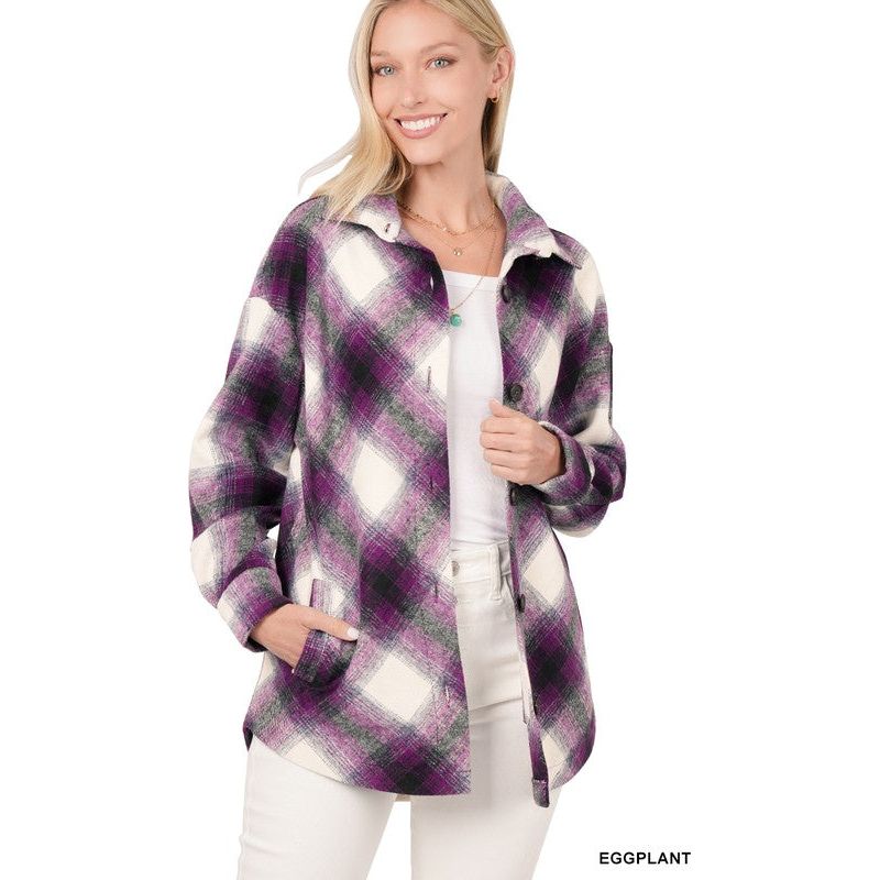 Yarn Dyed Plaid Shacket With Pockets