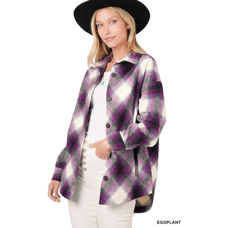 Yarn Dyed Plaid Shacket With Pockets