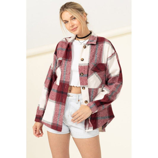 EFFORTLESS EASE PLAID PRINT SHACKET