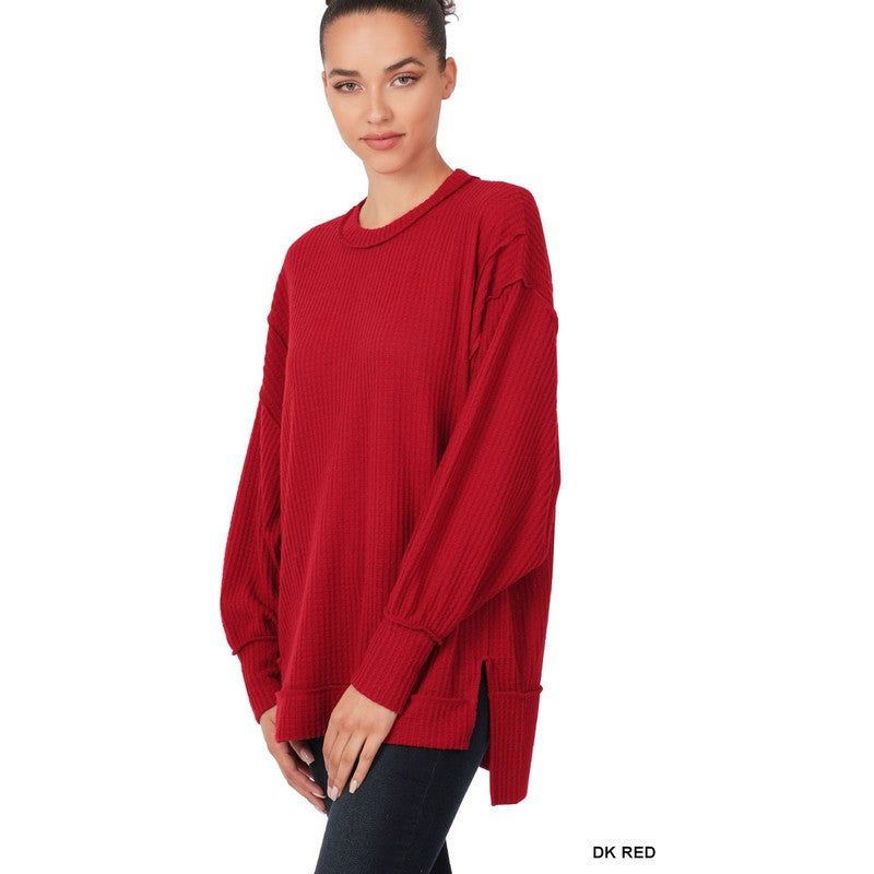 Brushed Waffle Oversized Exposed-Seam Sweater