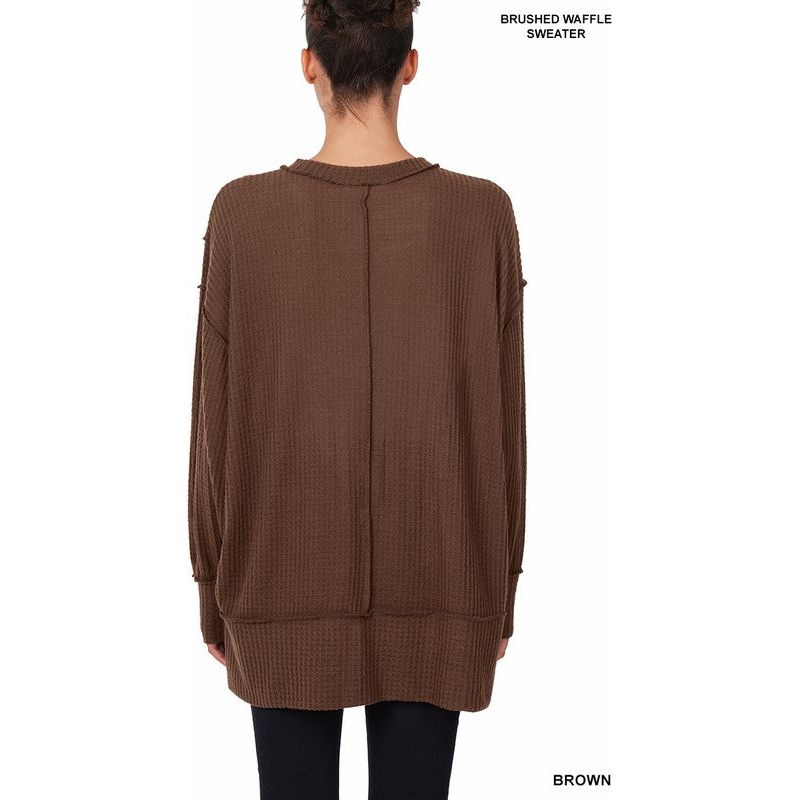 Brushed Waffle Oversized Exposed-Seam Sweater