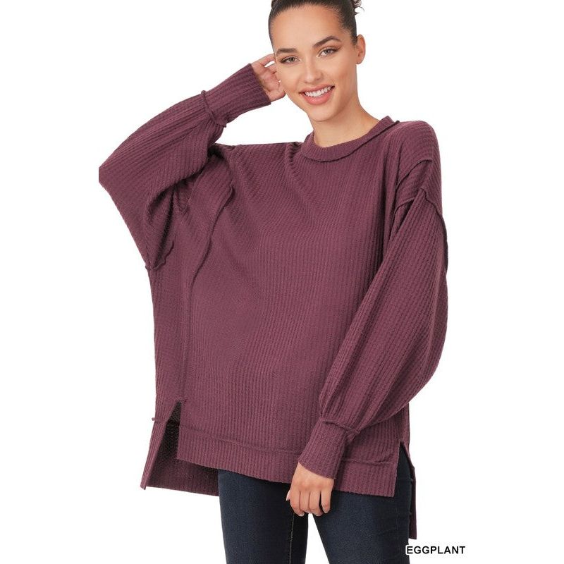 Brushed Waffle Oversized Exposed-Seam Sweater