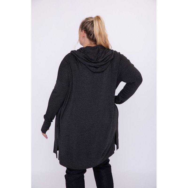 Curvy Longline Hooded Cardigan with Pockets