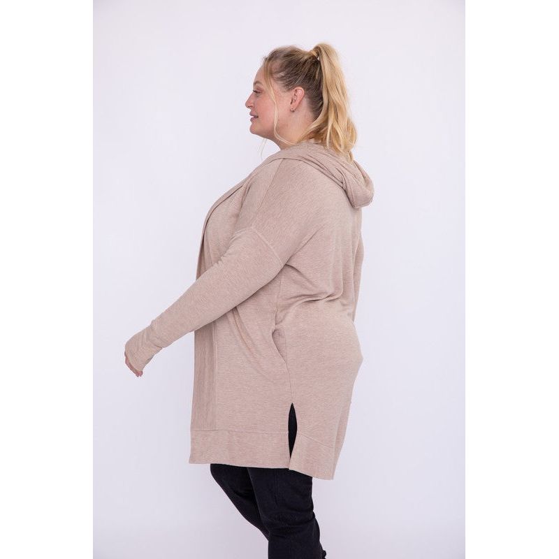 Curvy Longline Hooded Cardigan with Pockets