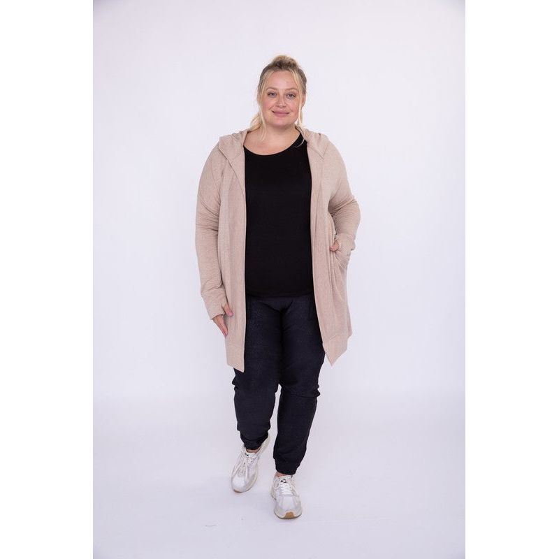 Curvy Longline Hooded Cardigan with Pockets