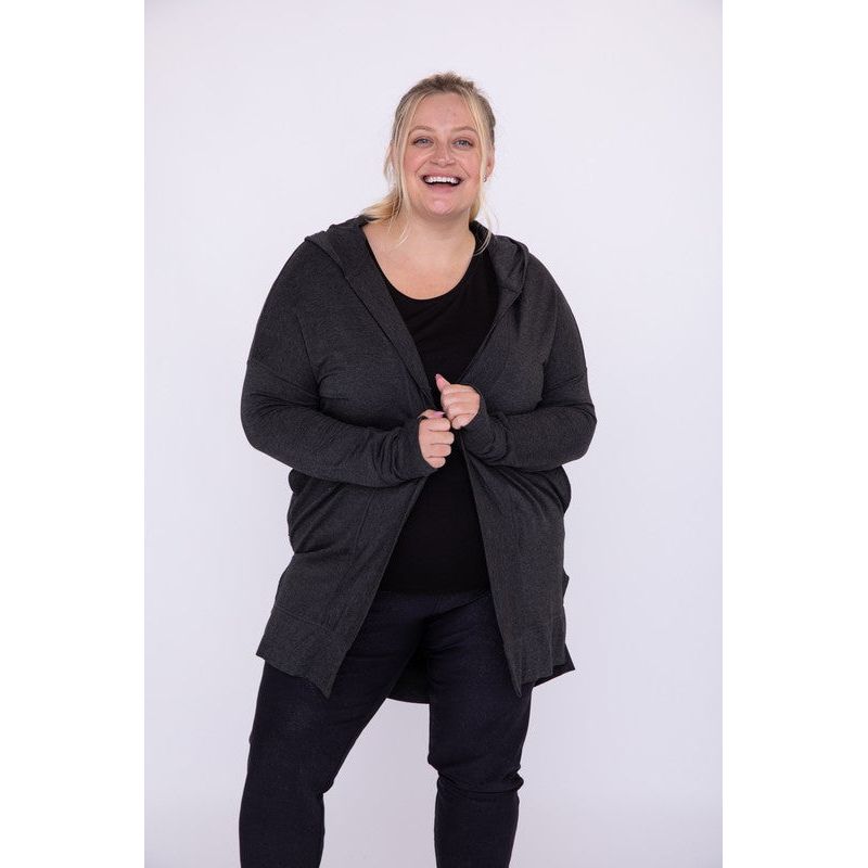 Curvy Longline Hooded Cardigan with Pockets