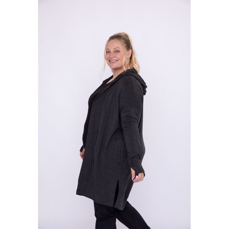 Curvy Longline Hooded Cardigan with Pockets