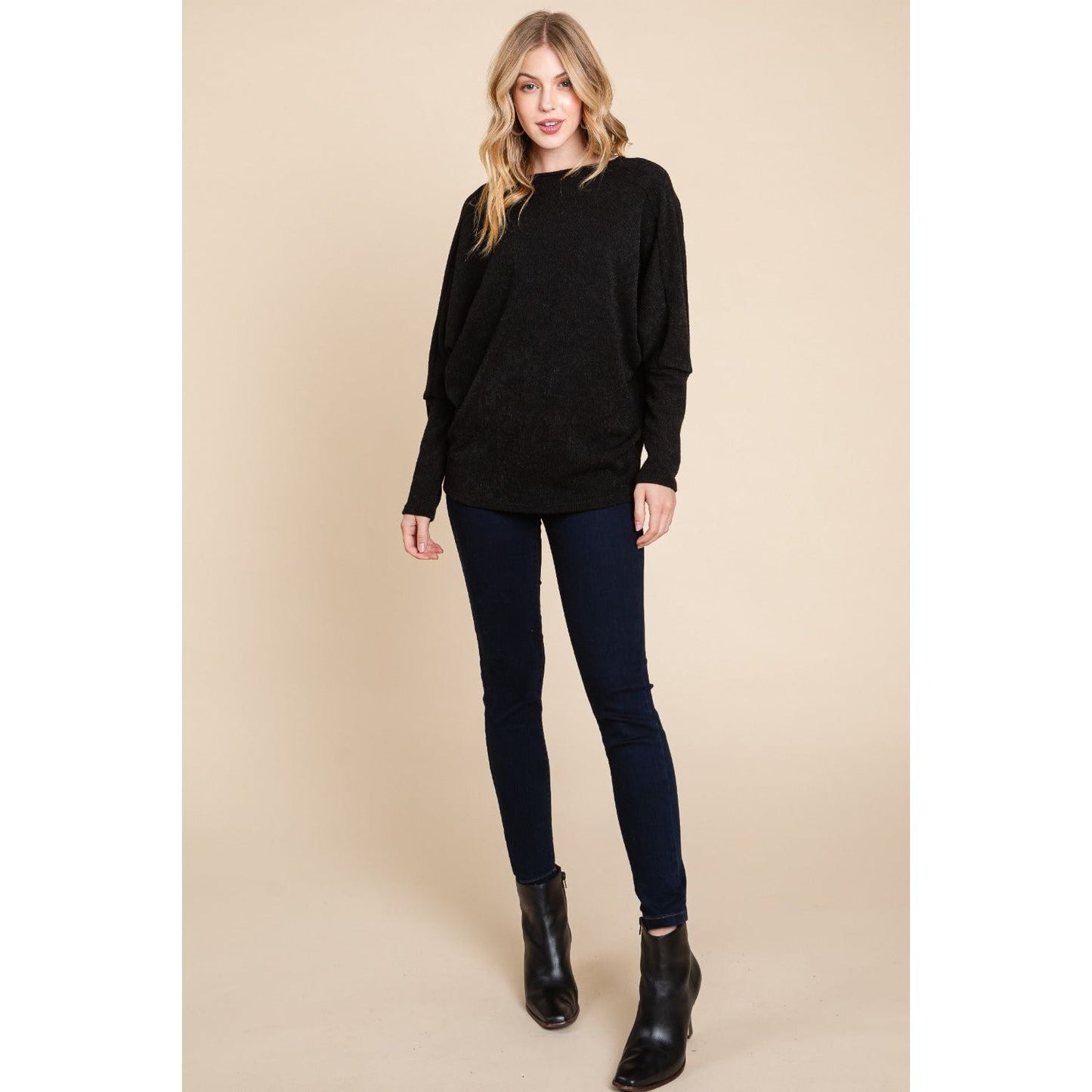 BOMBOM Drop Shoulder Long Sleeve Knit Top