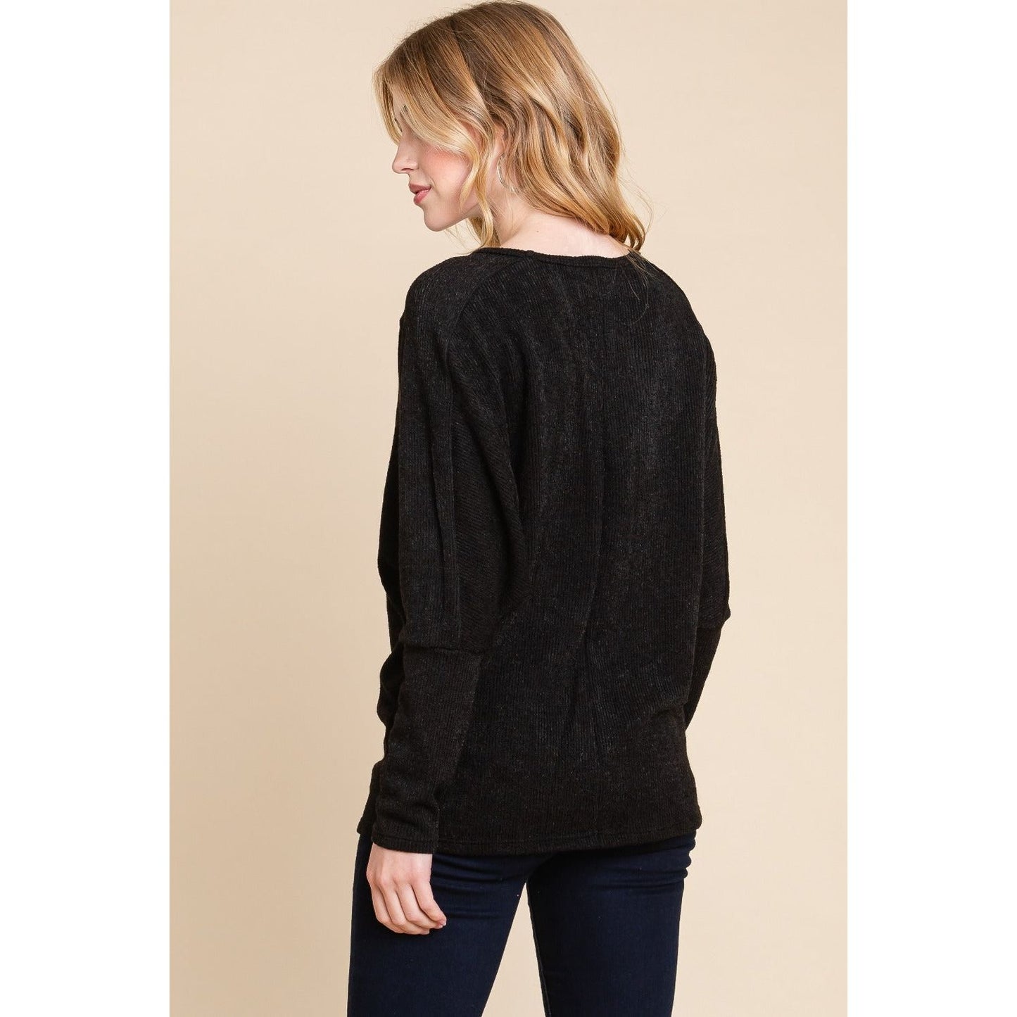 BOMBOM Drop Shoulder Long Sleeve Knit Top