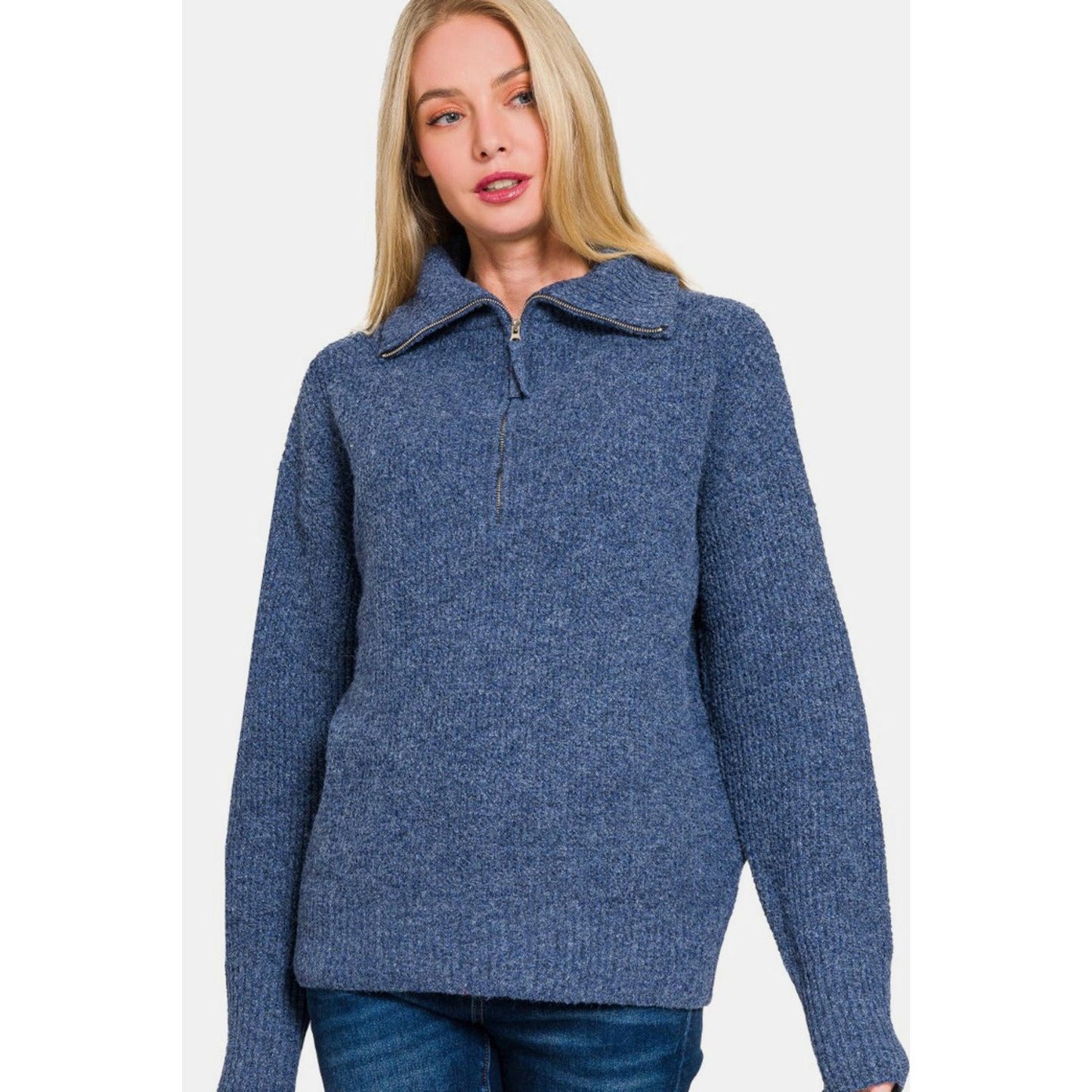 Zenana Half Zip Long Sleeve Sweater