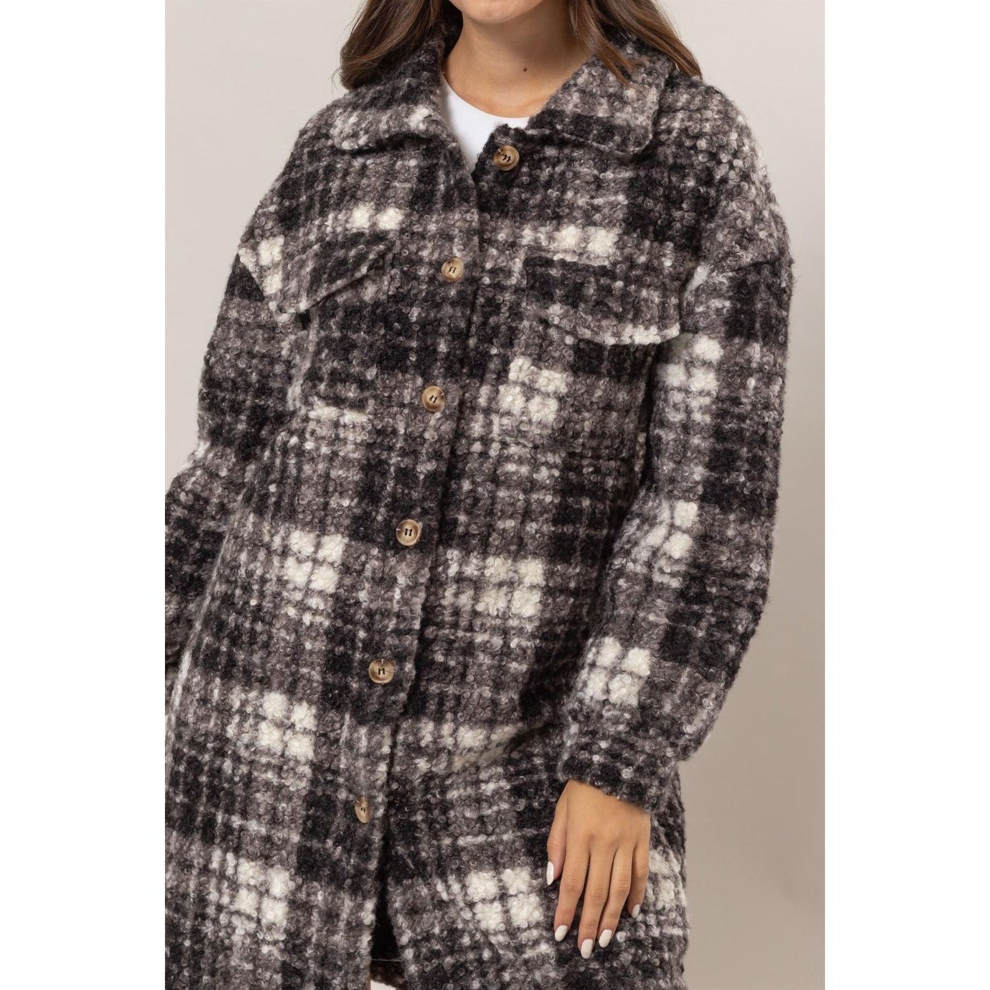 HYFVE Plaid Button Down Longline Shacket