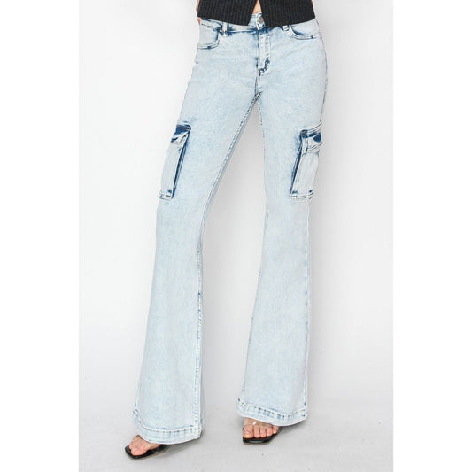 RISEN Full Size High Rise Cargo Flare Jeans