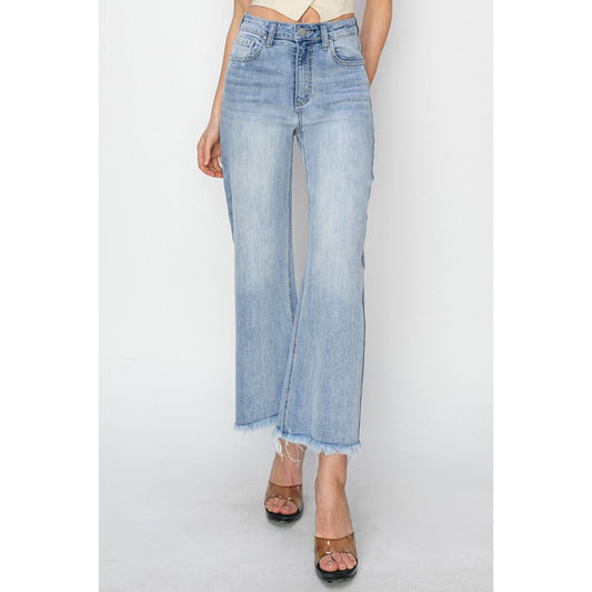 RISEN High Rise Crop Wide Fray Hem Jeans