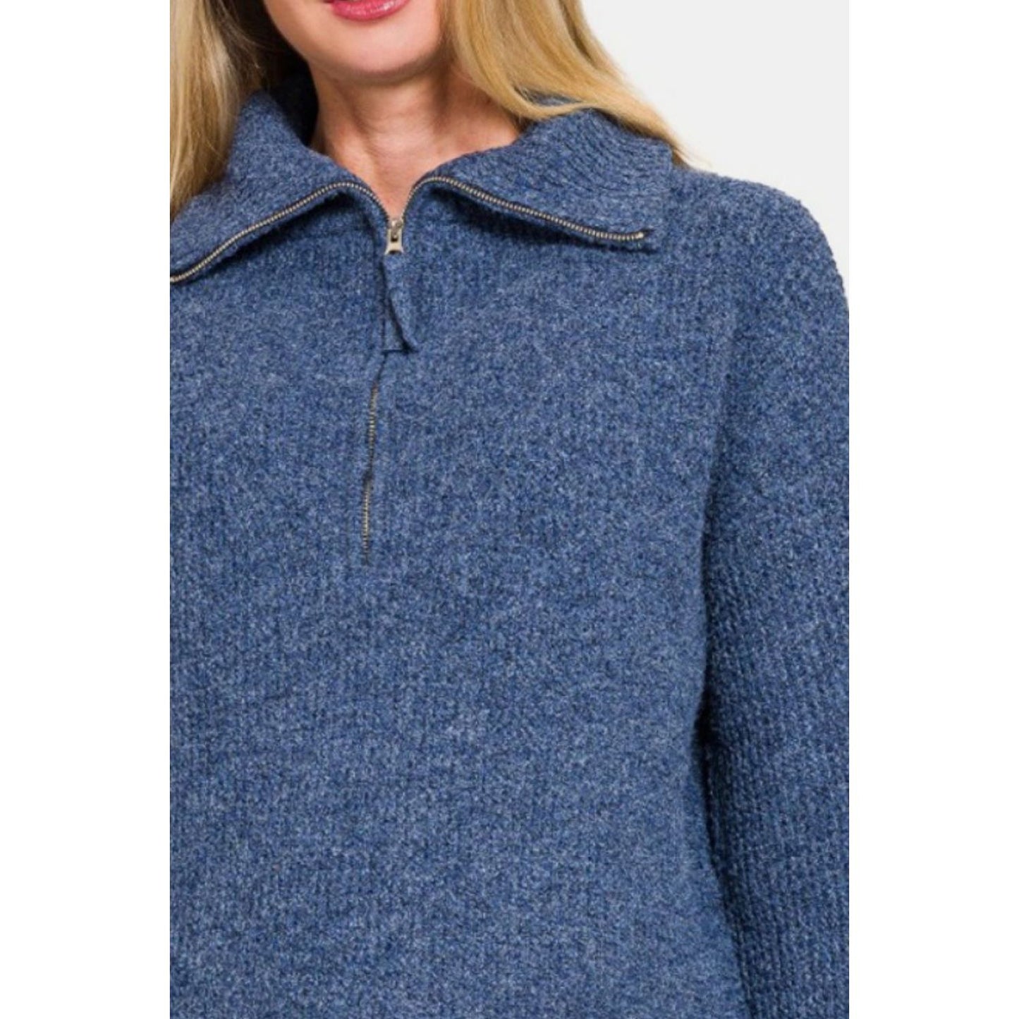 Zenana Half Zip Long Sleeve Sweater