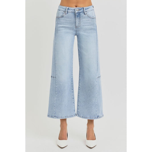 RISEN Full Size High Rise Seamed Detail Wide Leg Crop Jeans