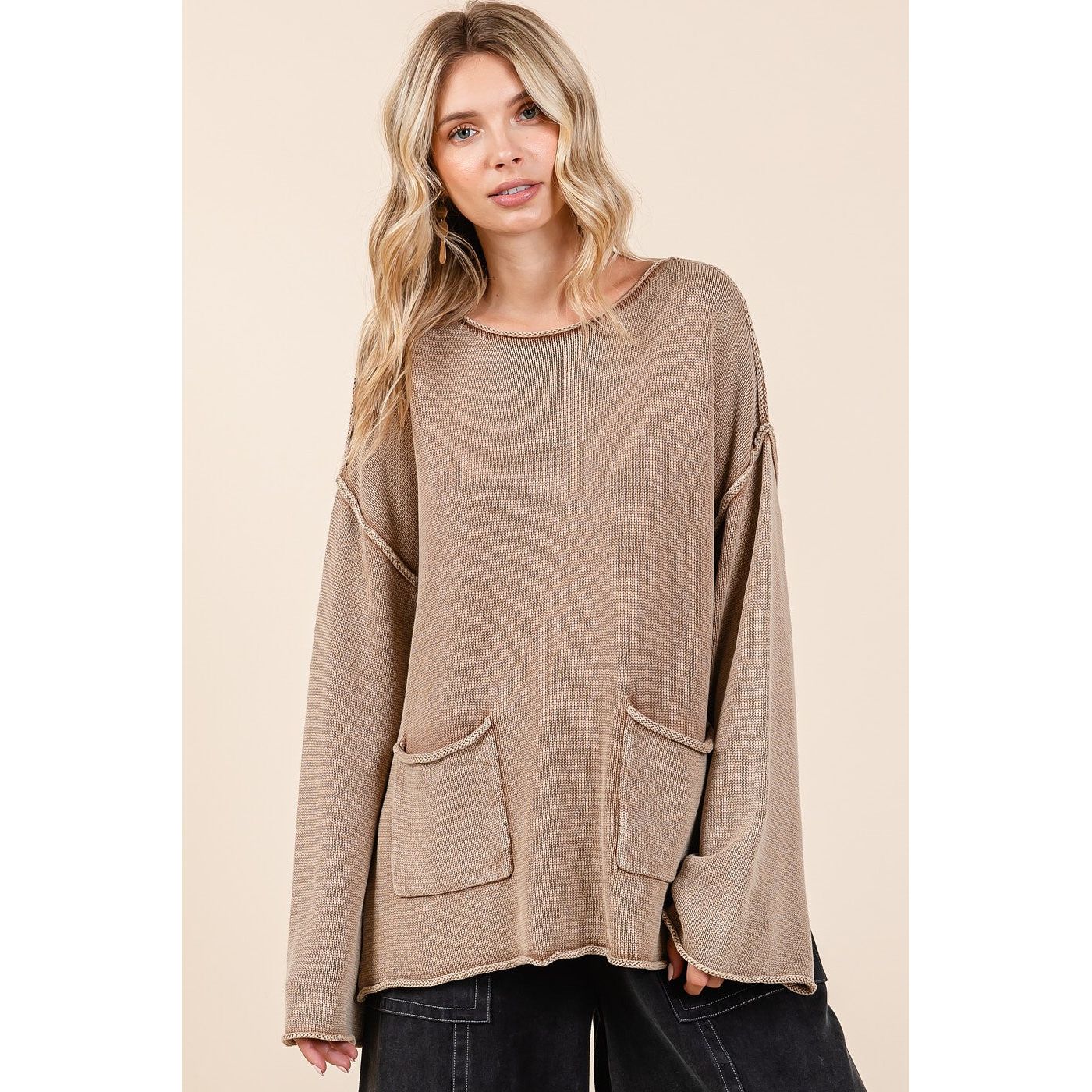 Mittoshop Mineral Wash Patch Pocket Cut Edge Sweater