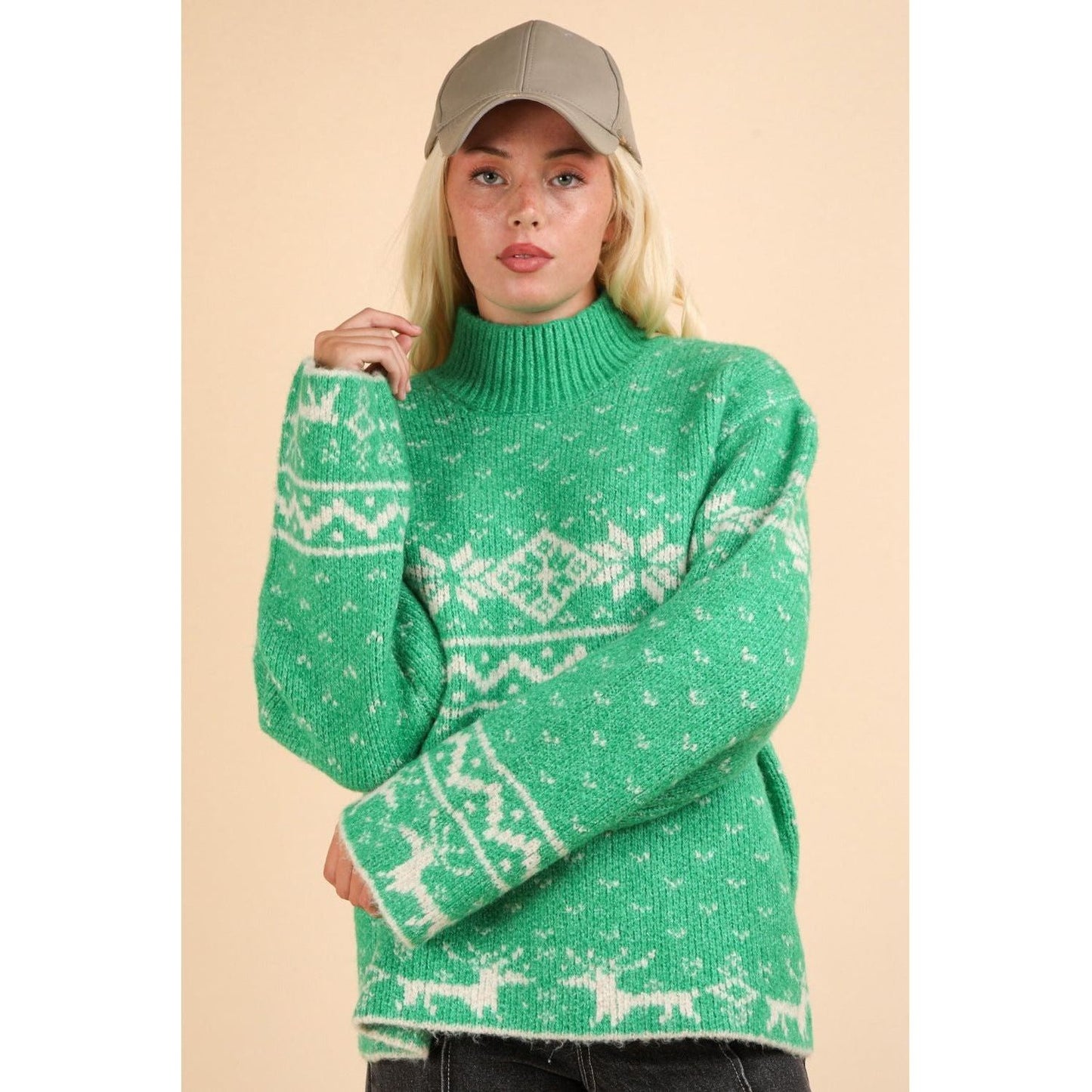 VERY J Christmas Element Mock Neck Long Sleeve Sweater