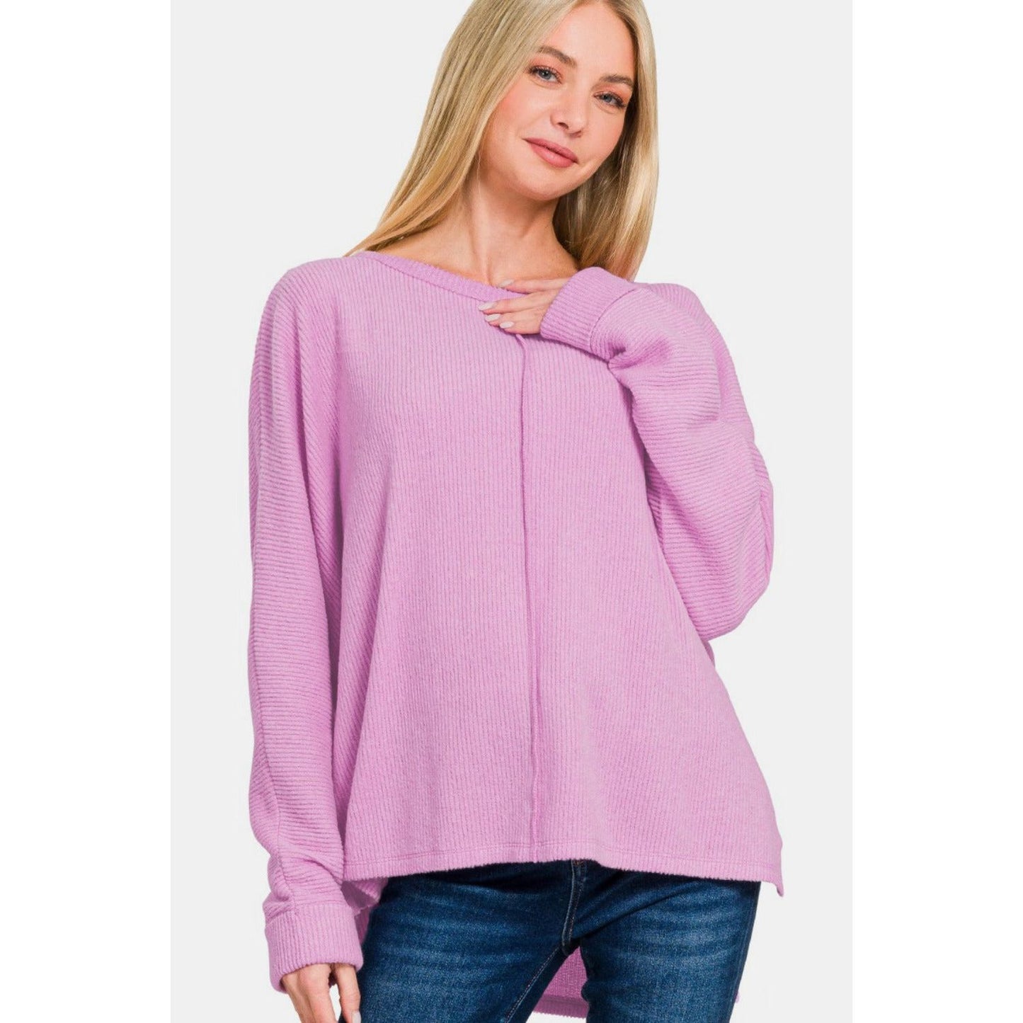 Zenana High-Low Side Slit Round Neck T-Shirt