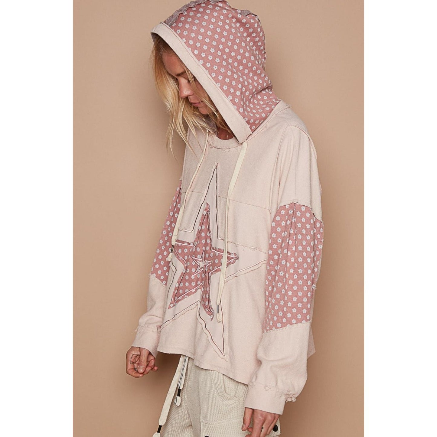 POL Star Patchwork Raw Edge French Terry Hoodie