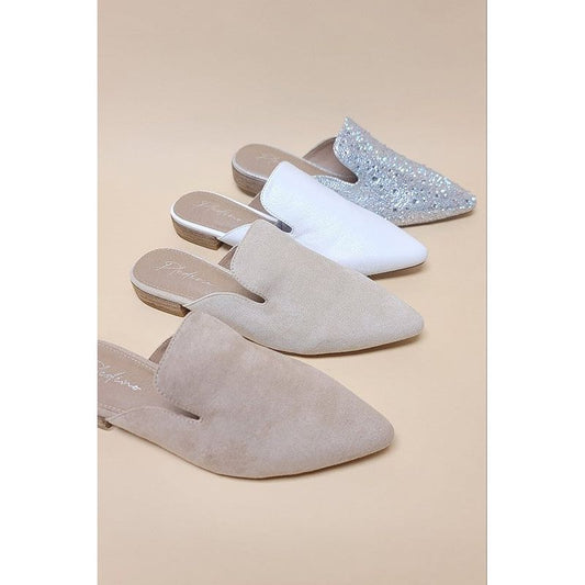 POINTED TOE SLIP ON MULE FLATS