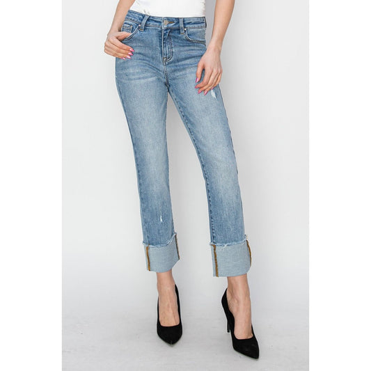 RISEN Full Size High Rise Cuffed Slim Straight Jeans