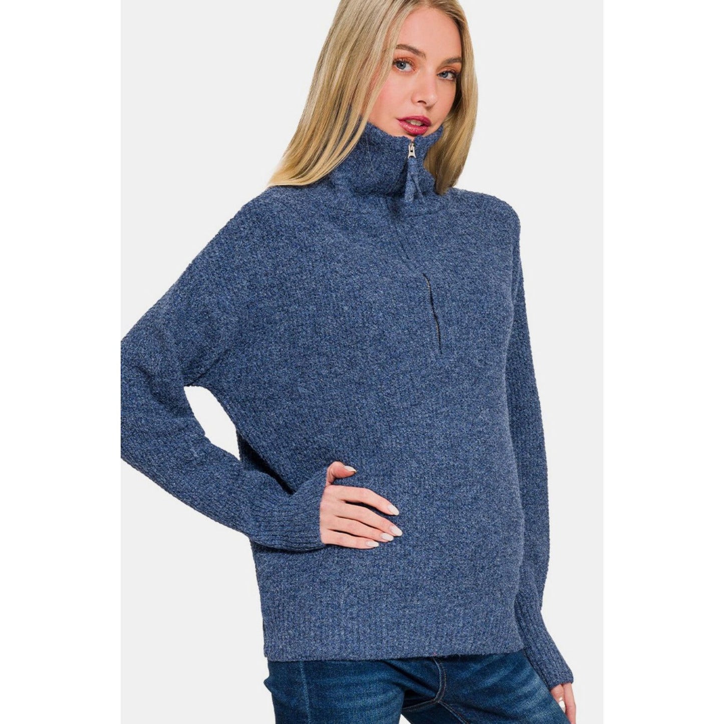 Zenana Half Zip Long Sleeve Sweater