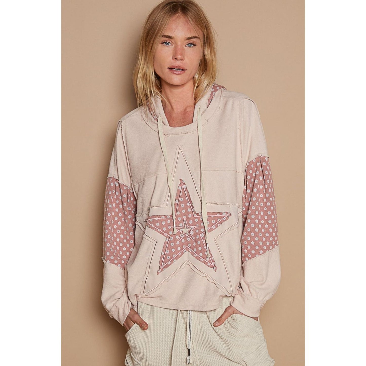 POL Star Patchwork Raw Edge French Terry Hoodie