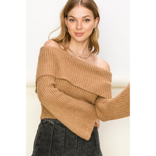 Tease Me Ribbed Off-Shoulder Sweater