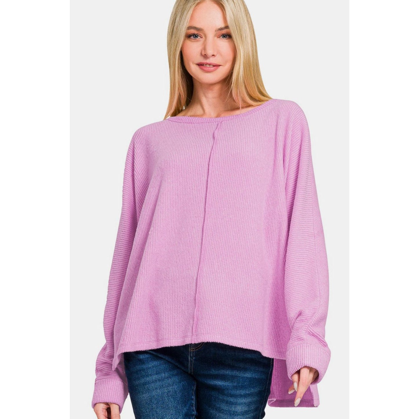 Zenana High-Low Side Slit Round Neck T-Shirt