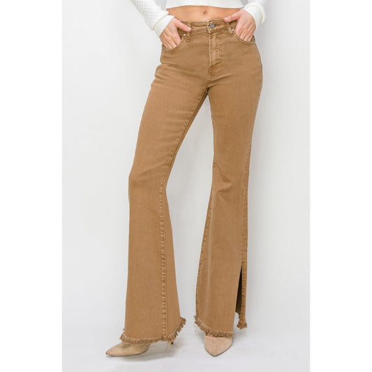 RISEN Bailey Full Size High Waist Side Slit Flare Jeans