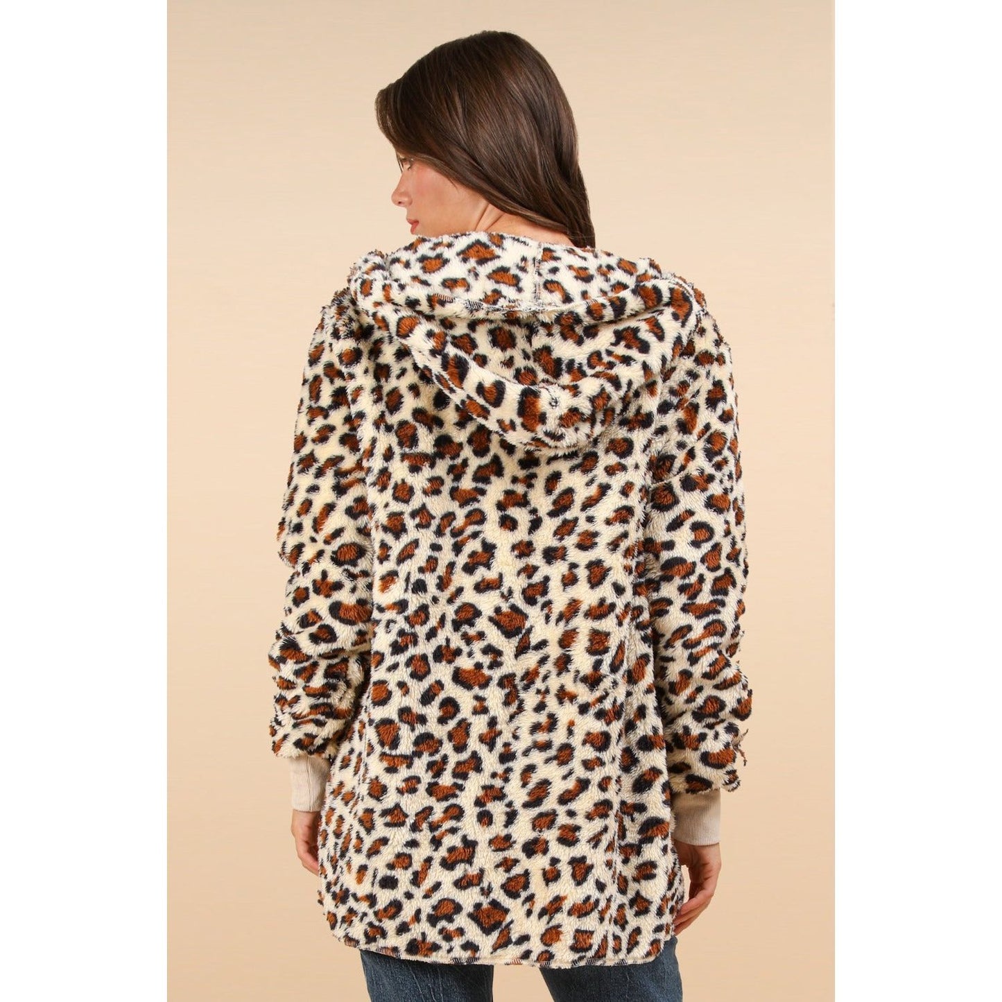 VERY J Fuzzy Leopard Long Sleeve Hooded Jacket