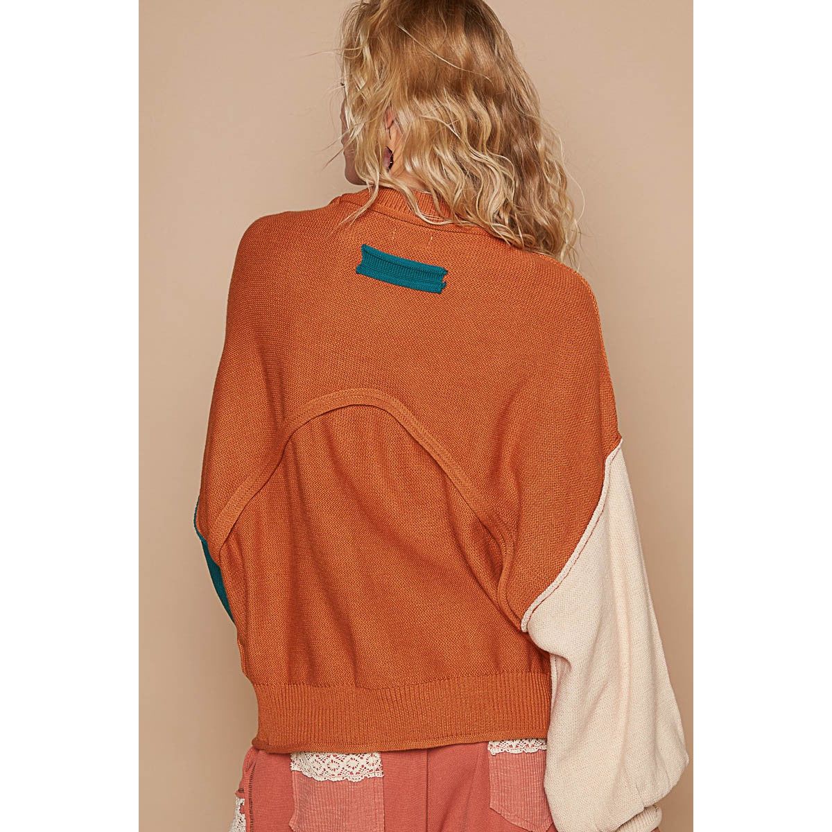 POL Color Block Roll Hem Hacci Sweater