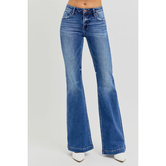 RISEN Full Size Low Rise Flare Jeans with Pockets