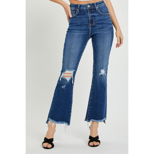 RISEN High Rise Distressed Crop Flare Jeans